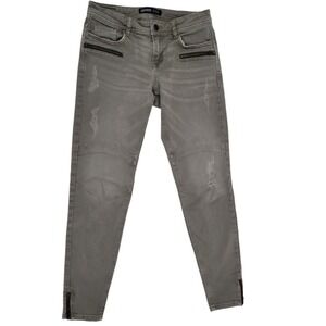 Zara Womens 4 Moto Skinny Jeans Cotton Stretch Gray‎ Distressed Zip Ankle